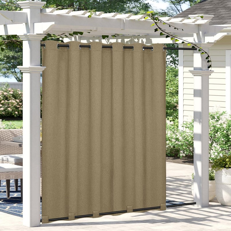 Easy-Going Linen Look Outdoor Curtains Waterproof Windproof Porch Curtains, Soft Thicken Outdoor Privacy Curtains for Patio, Gazebo, Grommet Top and Tab Bottom Drape, 1 Panel, 110x84 inch, Khaki - Image 1